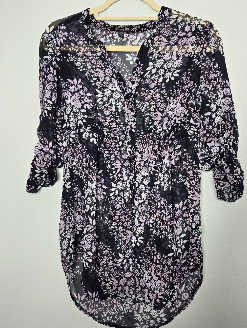 Express Purple Floral Sheer Blouse SP